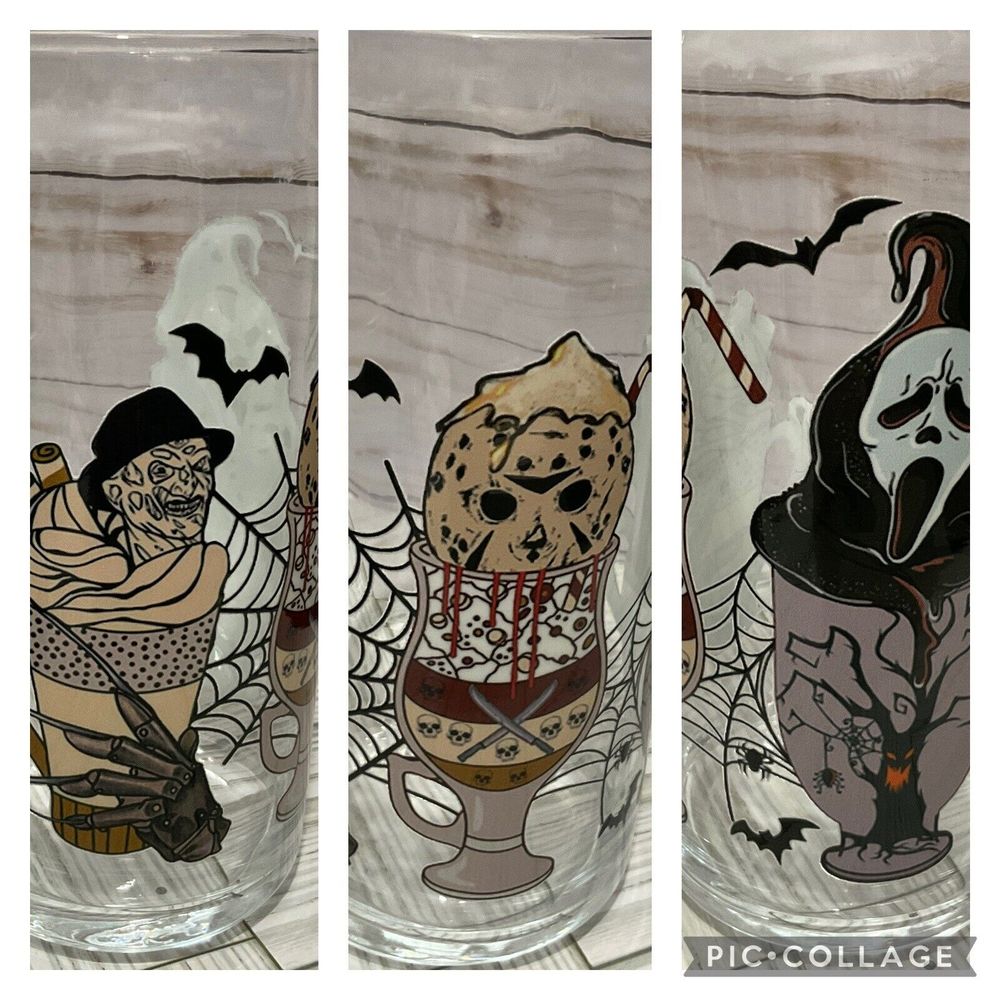 Large Beer glass Decorated 20 oz Can Shaped Beer Glass Horror Movie Guys
